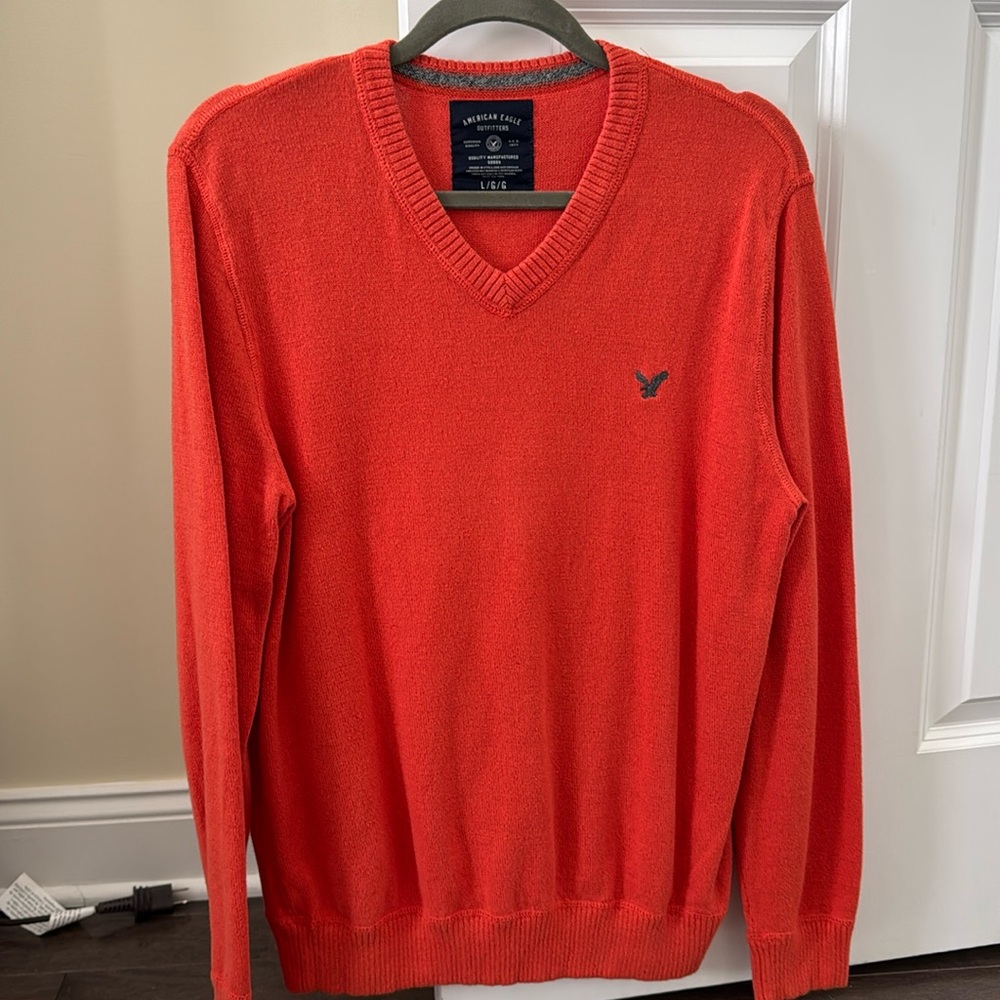 American Eagle Orange V-Neck Sweater